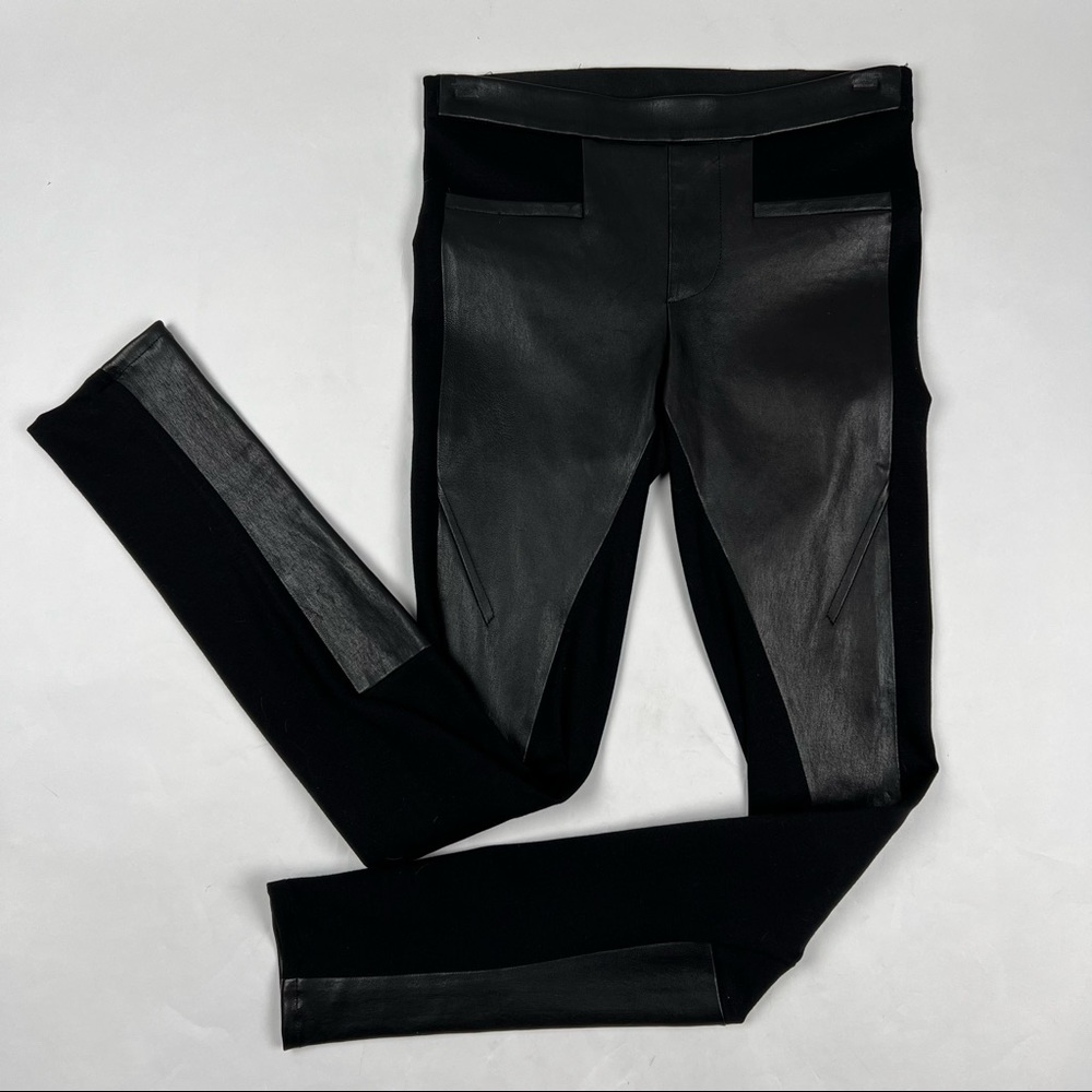 OWO Helmut Lang - Black Lambskin Leather & Cotton Combo Pull on Leggings, Size 2 - Picture 2 of 16